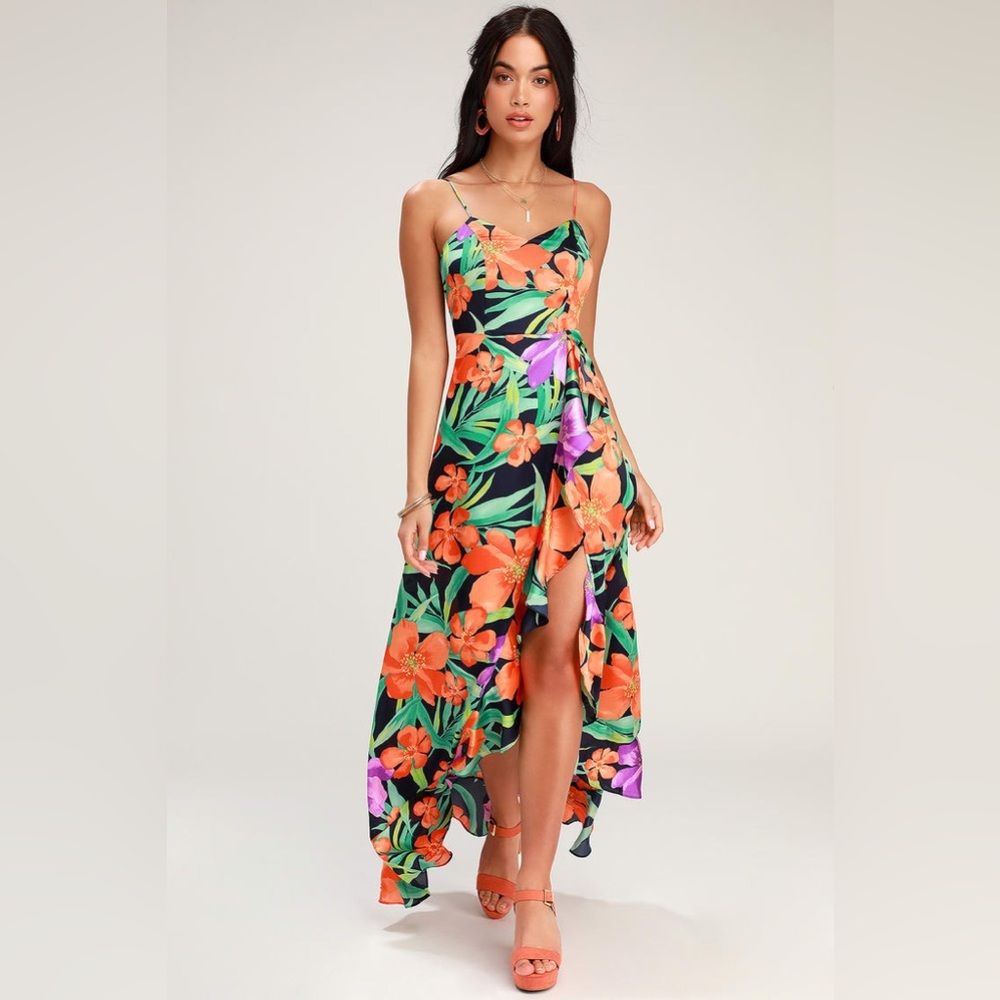 Floral Multicolor Satin Maxi Dress